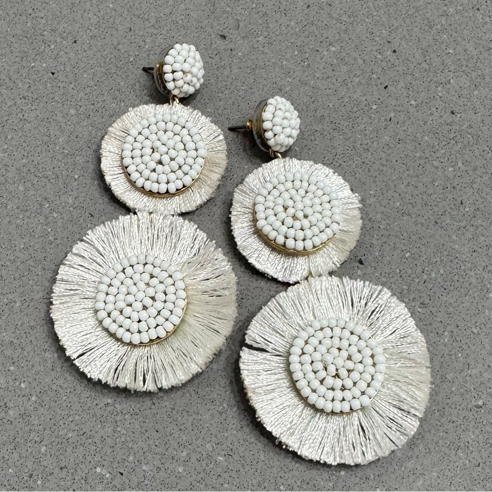 J. Crew Factory White Fringe and Beaded Earrings